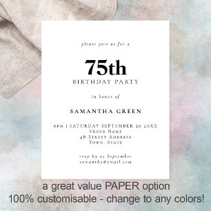 PAPER Simple Text Any Color 75th Birthday Invite