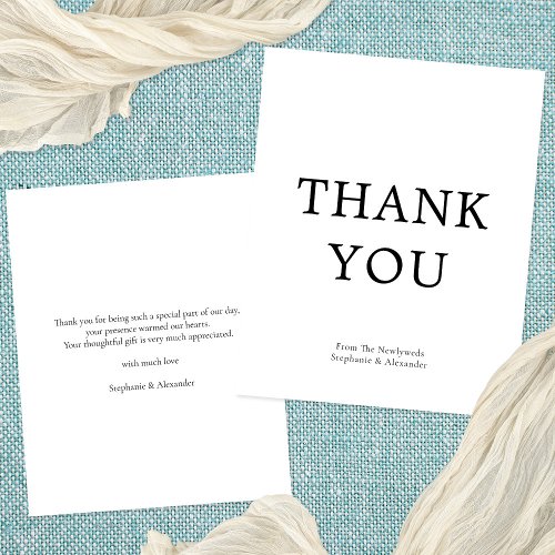 PAPER Simple Text Black White Wedding Thank You