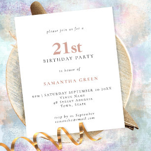 PAPER Simple Text Blush 21st Birthday Invitation