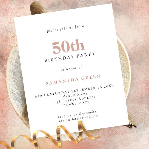 PAPER Simple Text Blush 50th Birthday Invitation