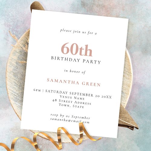 PAPER Simple Text Blush 60th Birthday Invitation