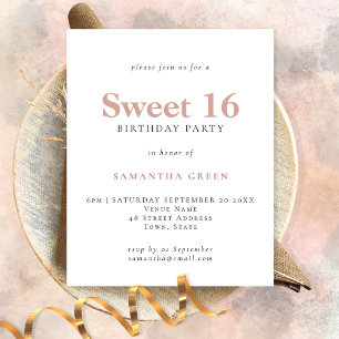 PAPER Simple Text Blush Sweet 16 Birthday Invite