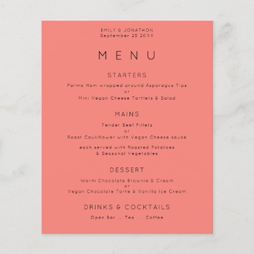 PAPER  Simple Text Coral Rose Pink Wedding Menu