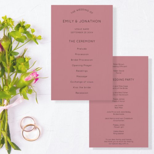 PAPER  Simple Text Dusty Rose Wedding Program