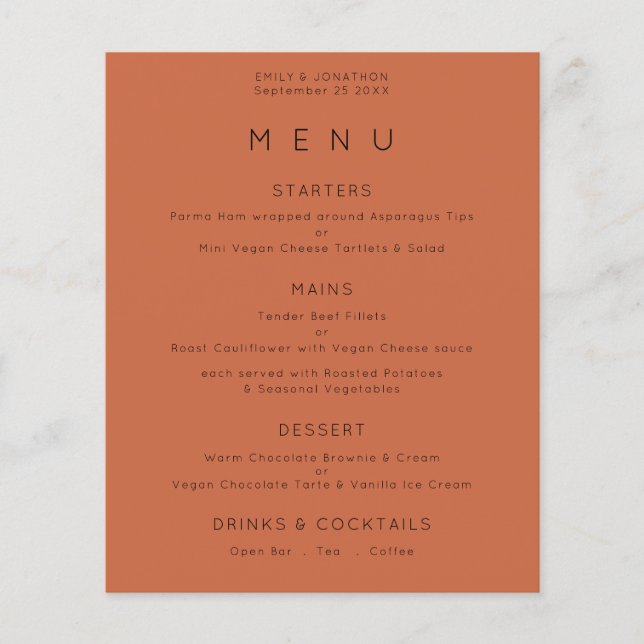PAPER | Simple Text Terracotta Wedding Menu (Front)