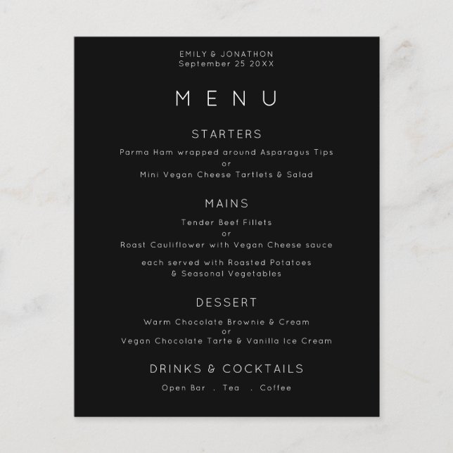 PAPER | Simple Text White Black Wedding Menu (Front)