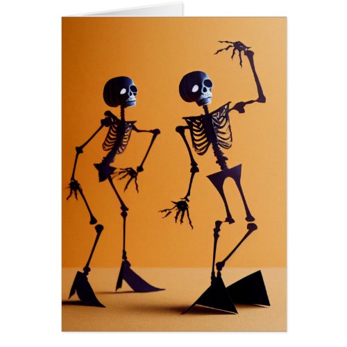 Paper Skeletons Fun Orange  Black Halloween Card