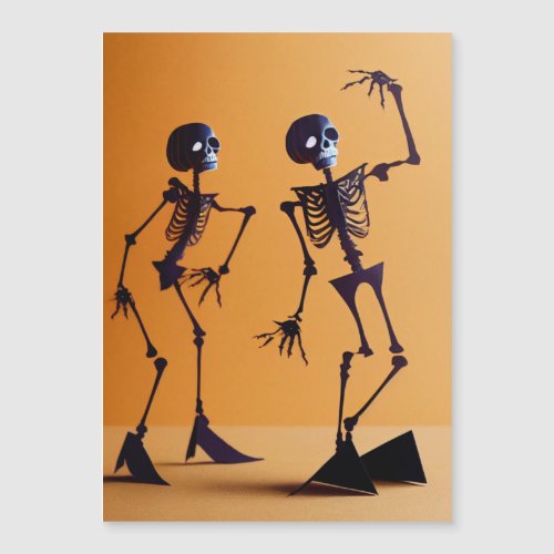 Paper Skeletons Fun Orange  Black Halloween Magnetic Invitation