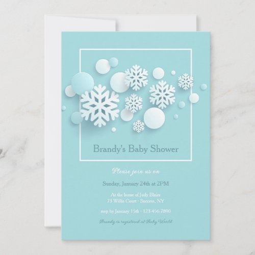 Paper Snowflakes Baby Shower Blue Invitation