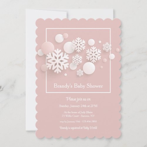 Paper Snowflakes Baby Shower Pink Invitation