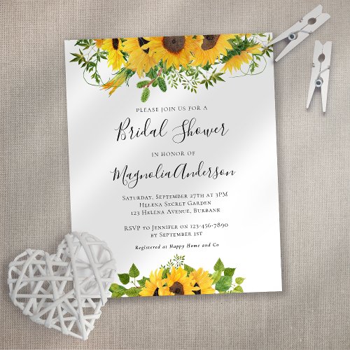 PAPER Sunflower Bridal Shower Brunch Invitation