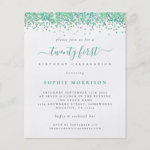 PAPER Teal Glitter Twenty First Party Invite