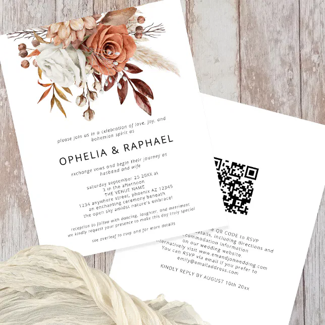 PAPER Terracotta Florals QR Code Bohemian Wedding | Zazzle