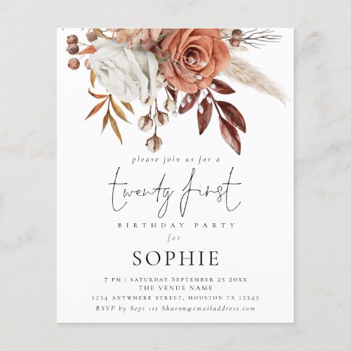 PAPER Terracotta Florals Script 21st Party Invite