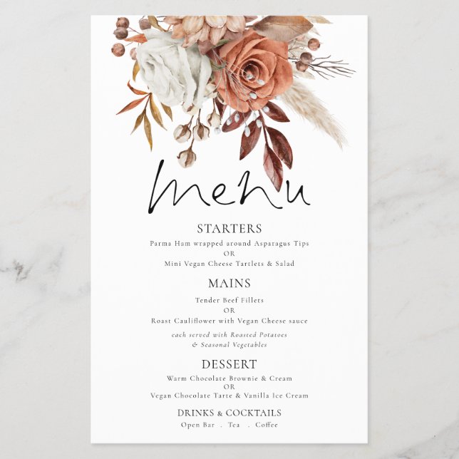 PAPER | Terracotta Florals Wedding Thank You Menu (Front)