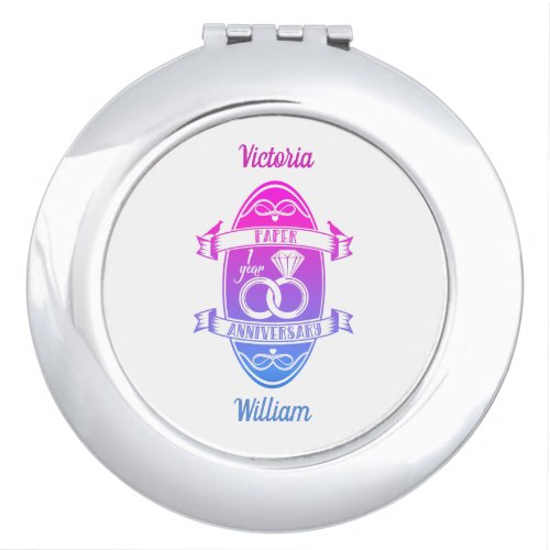 Paper traditional 1st First Wedding Anniversary Compact Mirror