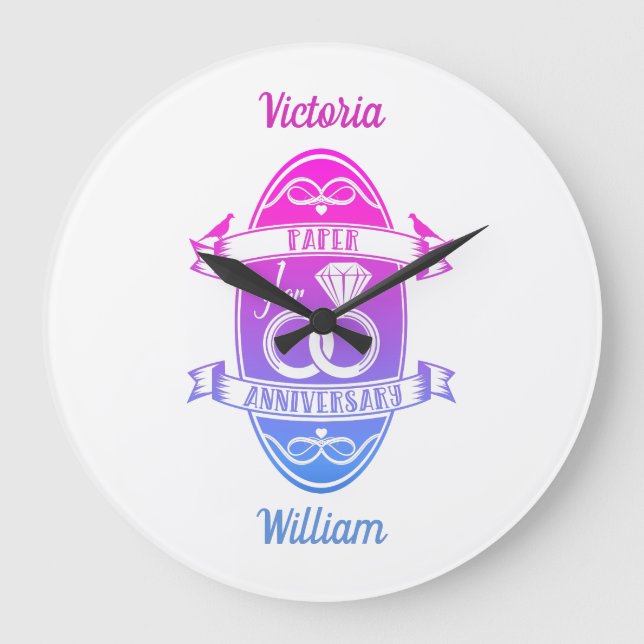 Paper traditional 1st First Wedding Anniversary Large Clock (Front)