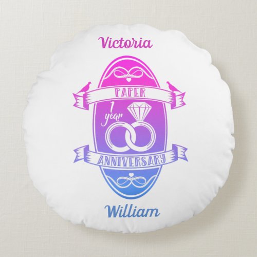 Paper traditional 1st First Wedding Anniversary Round Pillow