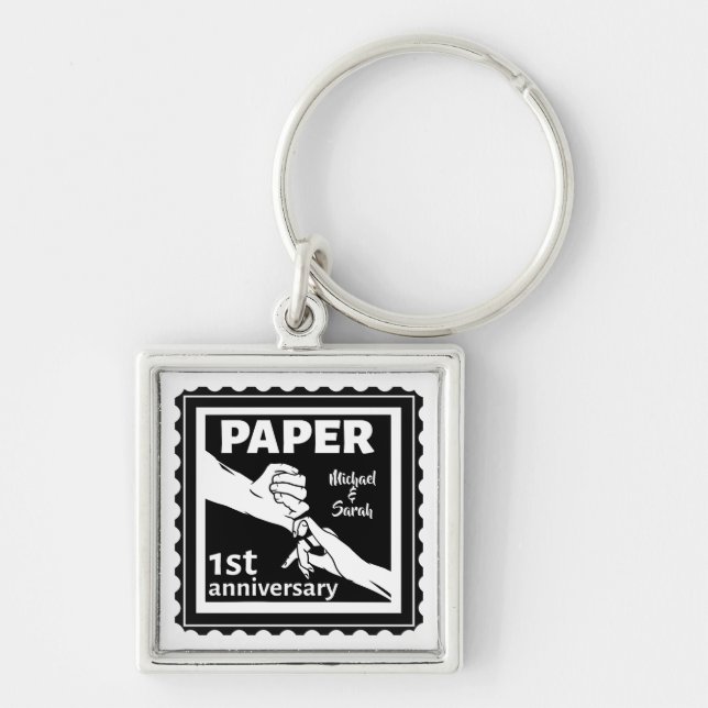 Paper traditional 1st wedding anniversary keychain (Front)