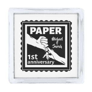 Paper traditional 1st wedding anniversary silver finish lapel pin