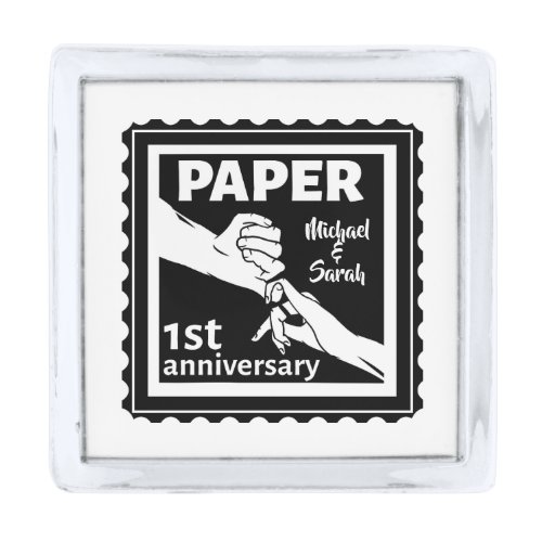 Paper traditional 1st wedding anniversary silver finish lapel pin
