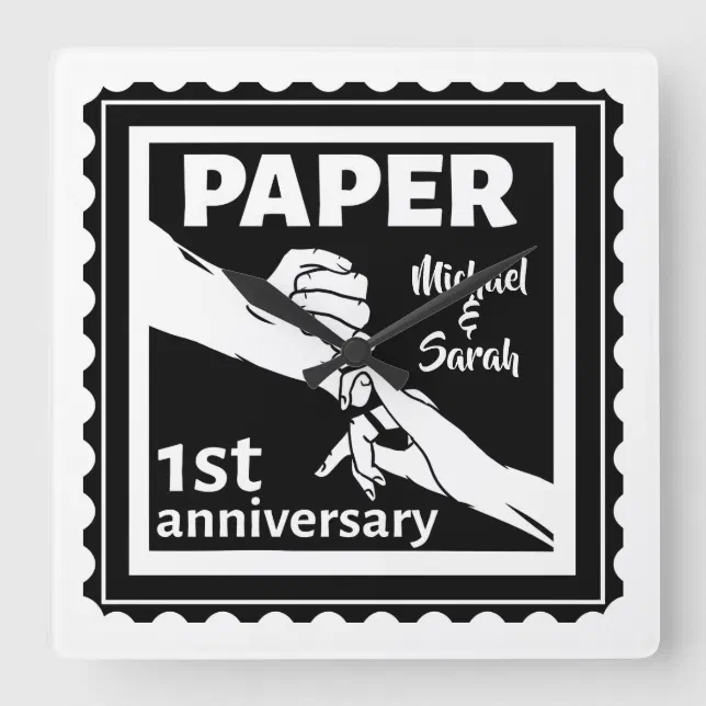 Paper traditional 1st wedding anniversary square wall clock Zazzle