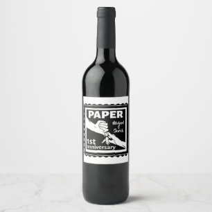 Paper traditional 1st wedding anniversary wine label