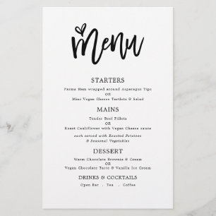 PAPER Trendy Artsy Script Text Only Wedding Menu
