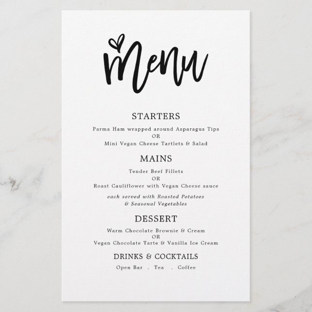 PAPER | Trendy Artsy Script Text Only Wedding Menu (Front)