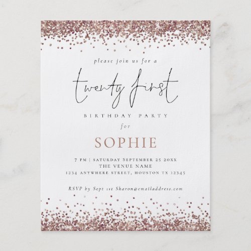 PAPER Trendy Rose Gold Glitter 21st Party Invite