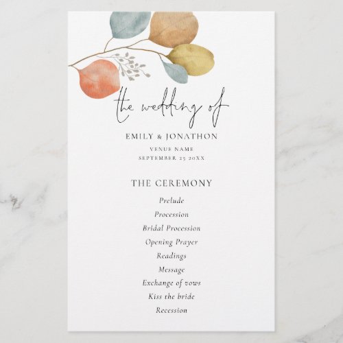 PAPER  Trendy Watercolor Leaves Wedding Program