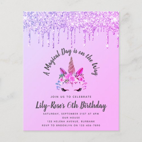 PAPER Unicorn Face Glitter Birthday Invitation