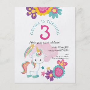 PAPER | Unicorn Girl 3rd Birthday Party Invitation