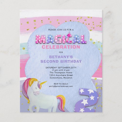PAPER  Unicorn Magical 2nd Birthday Invitation