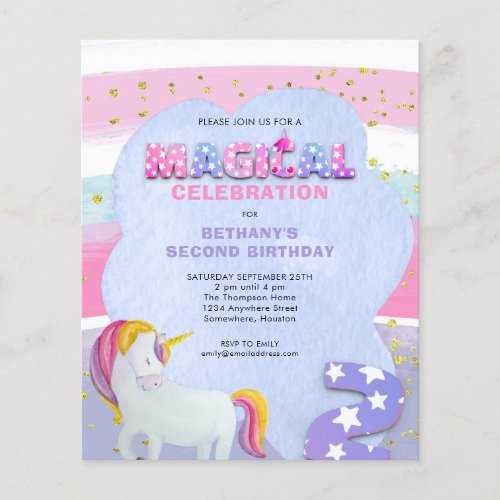 PAPER  Unicorn Magical 2nd Birthday Invitation