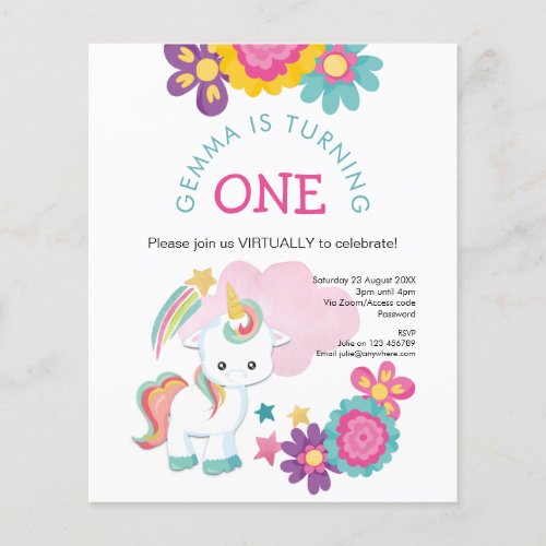 PAPER  Unicorn Virtual 1st Birthday Invitation