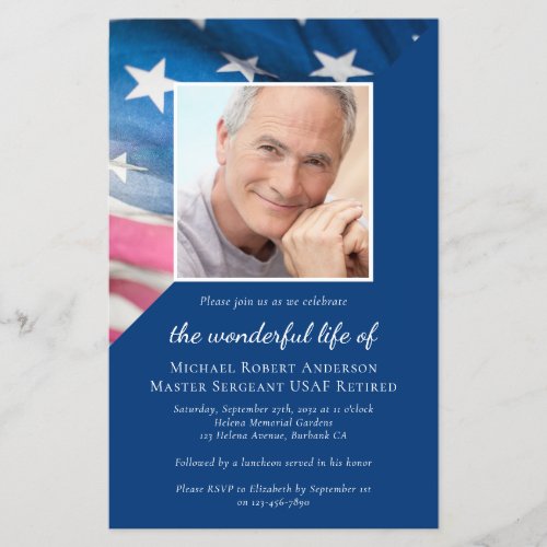 PAPER US Flag Veteran Memorial Service Invitation