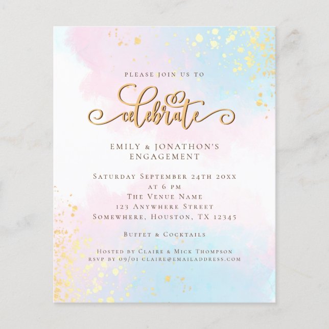 PAPER | Watercolor Blue Pink Script Engagement (Front)