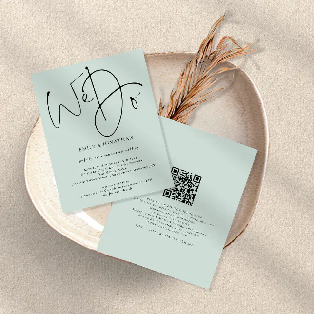 PAPER We Do Mint QR Code Wedding Invite Zazzle
