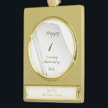 Paper Wedding Happy 1st Wedding Anniversary Gold Plated Banner Ornament<br><div class="desc">Happy 1st Wedding Anniversary Gift,  Elegant Faux Gold Script on stack of paper background,  Banner Ornament</div>