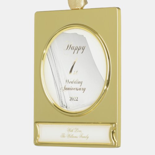 Paper Wedding Happy 1st Wedding Anniversary Gold Plated Banner Ornament