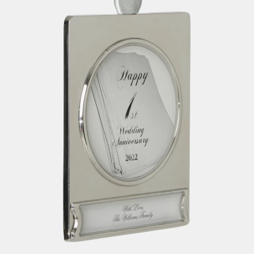 Paper Wedding Happy 1st Wedding Anniversary Silver Plated Banner Ornament