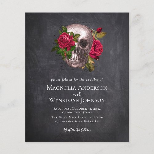 PAPER Wedding Invitation  Gothic Skull Roses