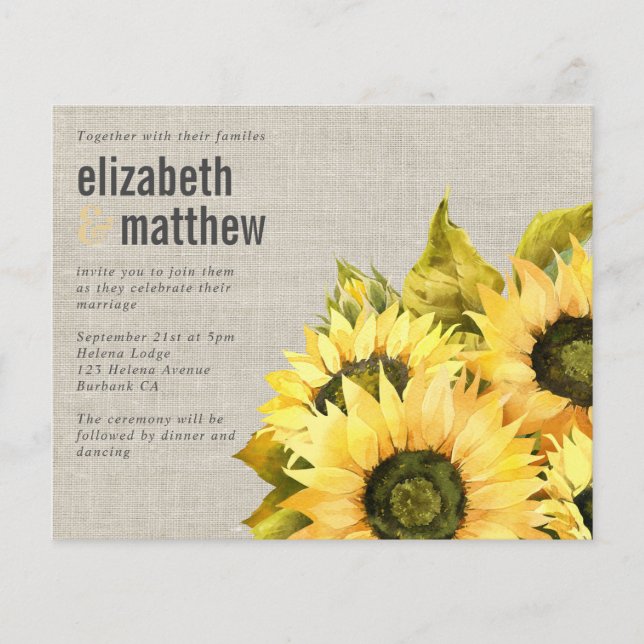 PAPER Wedding Invitation | Rustic Sunflower Burlap (Front)