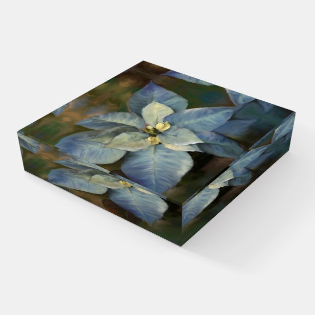 Paper Weight Blue Poinsettia (Angled)