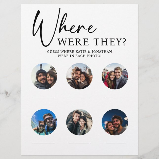 PAPER Where Were They Wedding Party Game (Front)