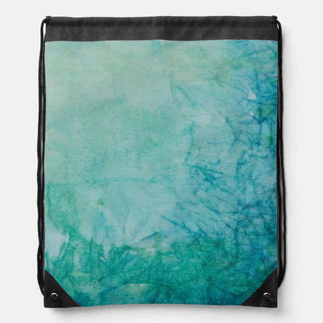Paper With Blue, Green, And Black Paint Abstract Drawstring Bag (Front)