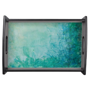 Paper With Blue, Green, And Black Paint Abstract Serving Tray