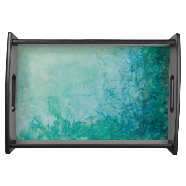 Paper With Blue, Green, And Black Paint Abstract Serving Tray (Front)