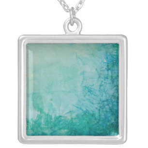 Paper With Blue, Green, And Black Paint Abstract Silver Plated Necklace